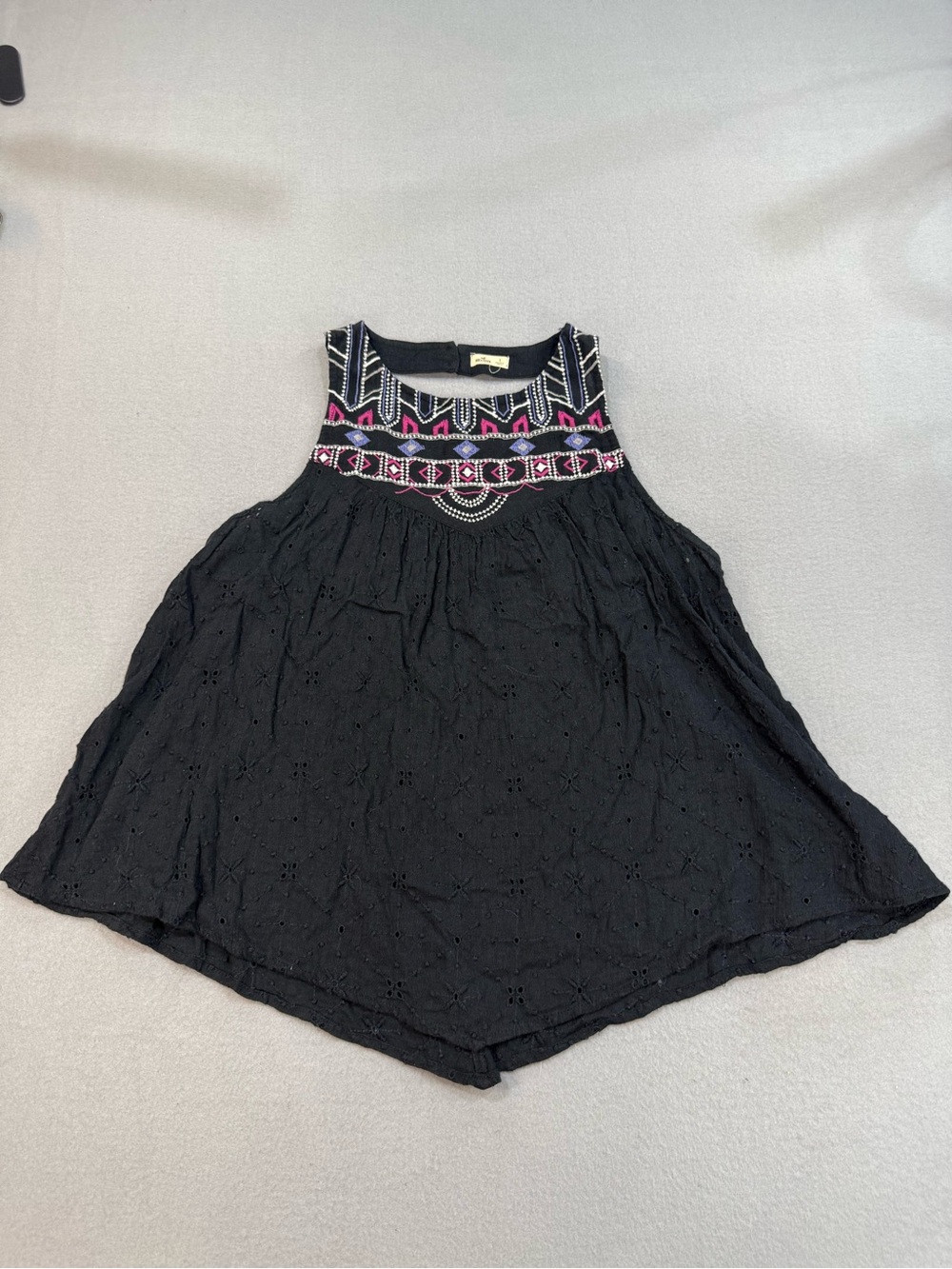 Hollister Black Sleeveless Embroidered Yoke Boho Babydoll Tank Y2K S